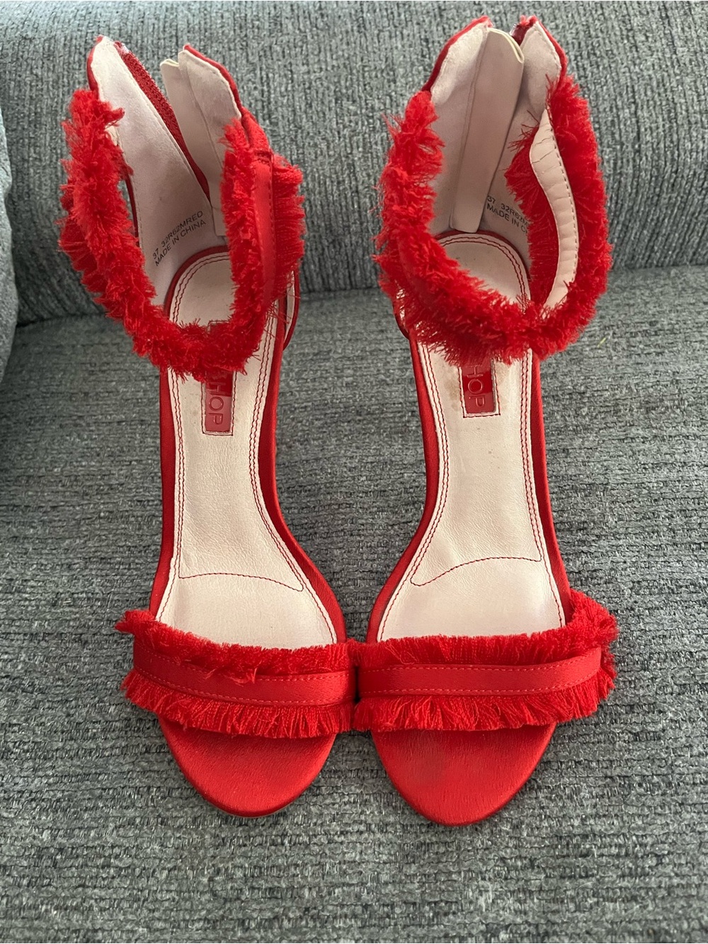 Topshop Red Fringe Ankle-Strap Heels